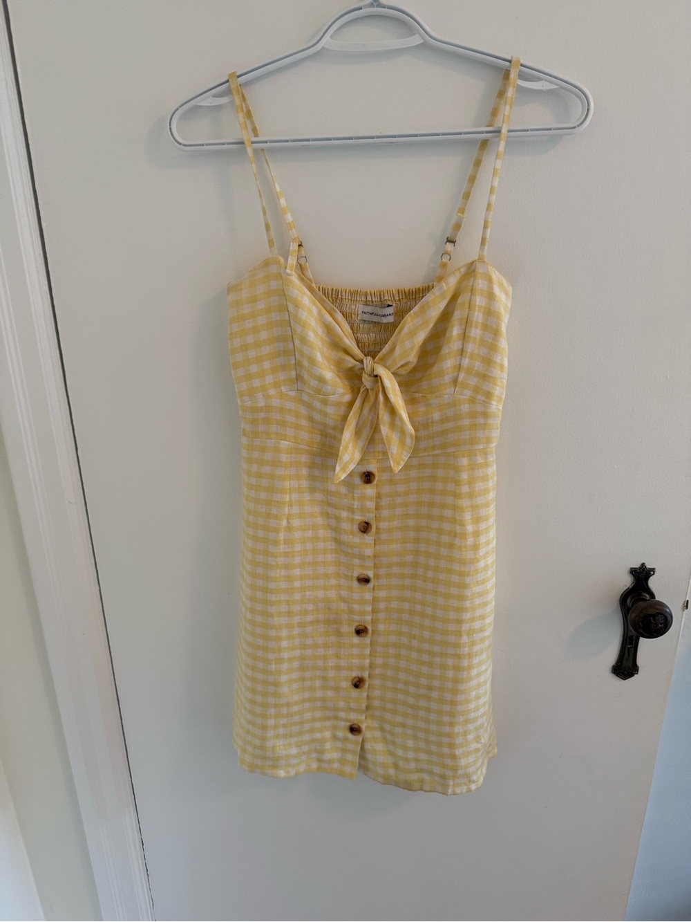 Faithfull the Brand Yellow Gingham Tie-Front Mini Dress